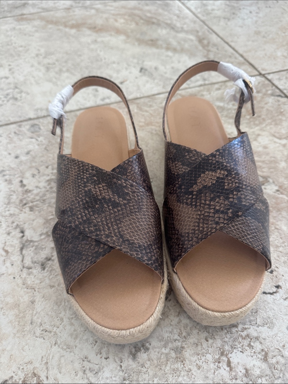 LOFT Brown Snake-Print Espadrille Wedge Sandals